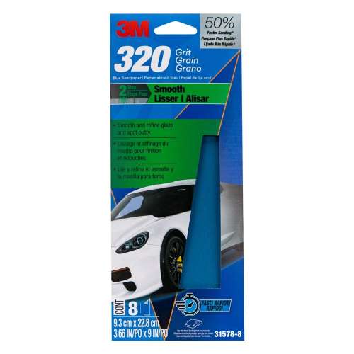 7100281148 Blue Sandpaper 31578-8, 3 2/3 in X 9 in, 320 G, 8 Sheet/Pack, 20 Pack/Case