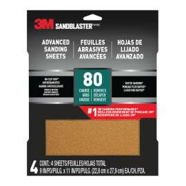 7100285910 SandBlaster™ Advanced Sanding Sheets w/ NO-SLIP GRIP™ Backing, 20080-G-4, 9 in x 11 in, 80 Grit, 4 Shts/pk