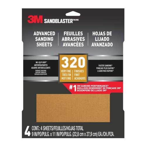 7100286444 SandBlaster™ Advanced Sanding Sheets w/ NO-SLIP GRIP™ Backing 20320-G-4, 9 in x 11 in, 320 Grit, 4 Shts/pk
