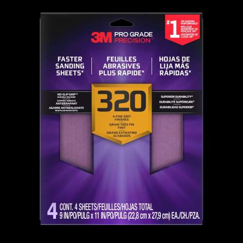 7100299406 Pro Grade Precision™ Faster Sanding Sheets w/ NO-SLIP GRIP™ Backing SHR400-PGP-4T, 9 in x 11 in, 400 Gr, 4 Shts/pk