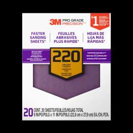 7100300446 Pro Grade Precision™ Faster Sanding Sheets w/ NO-SLIP GRIP™ Backing SHCP220-PGP20T, 9 in x 11 in, 220 Gr, 20 Shts/pk