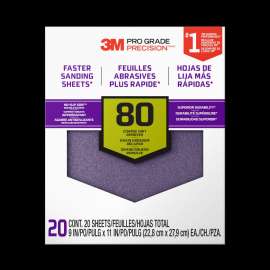 7100300515 Pro Grade Precision™ Faster Sanding Sheets w/ NO-SLIP GRIP™ Backing SHCP80-PGP20T, 9 in x 11 in, 80 Gr, 20 Shts/pk