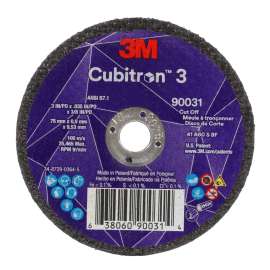 7100303859 Cubitron™ 3 Cut-Off Wheel, 90031, 60+, T1, 3 in x 0.035 in x 3/8 in (75 x 0.9 x 9.53 mm), ANSI, 25/Pack, 50 ea/Case