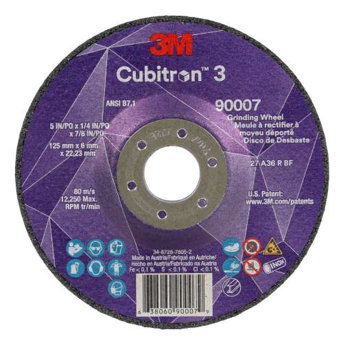 7100303967 Cubitron™ 3 Depressed Center Grinding Wheel, 90007, 36+, T27, 5 in x 1/4 in x 7/8 in (125x6x22.23mm) ANSI, 10/Pack, 20 ea/Case