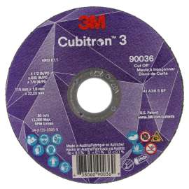 7100304006 Cubitron™ 3 Cut-Off Wheel, 90036, 36+, T1, 4-1/2 in x 0.045 in x 7/8 in (115 x 1.6 x 22.23 mm), ANSI, 25/Pack, 50 ea/Case