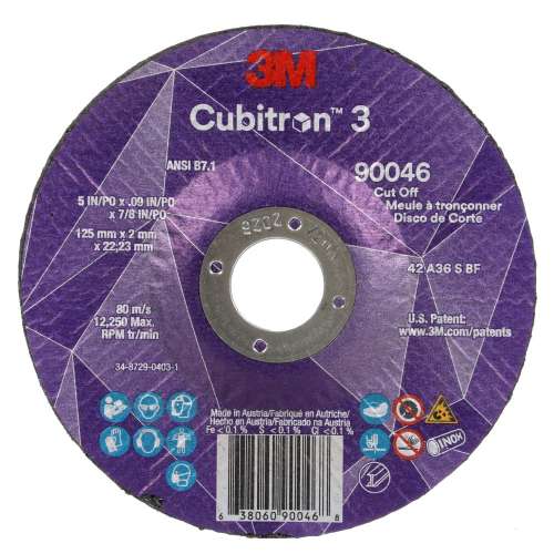7100304011 Cubitron™ 3 Cut-Off Wheel, 90046, 36+, T27, 5 in x 0.09 in x 7/8 in (125 x 2 x 22.23 mm), ANSI, 25/Pack, 50 ea/Case