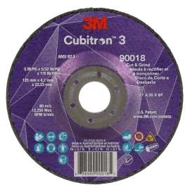 7100305444 Cubitron™ 3 Cut and Grind Wheel, 90018, 36+, T27, 5 in x 5/32 in x7/8 in (125 x 4.2 x 22.23 mm), ANSI, 10/Pack, 20 ea/Case