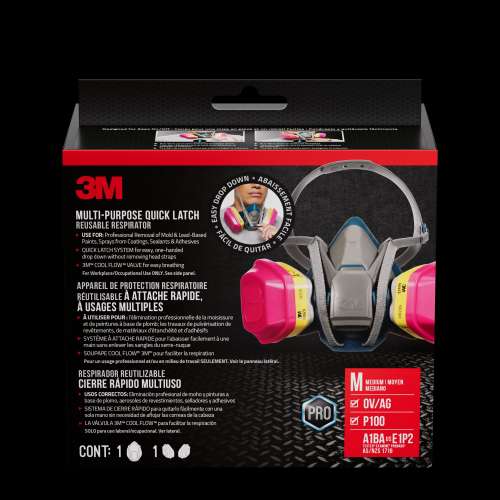 7100310896 65023QLH1-DC Multi-Purpose Quick Latch Reusable Respirator 65023QLH1-DC, OV/AG/P100, Mdm, 1-Fcpc, 1-pr of 60923 Crtrdg/Fltrs