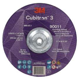 7100312964 Cubitron™ 3 Depressed Center Grinding Wheel, 90011, 36+, T27, 9 in x 1/4 in x 5/8 in-11 (230x6mmx5/8-11in), ANSI, 10 ea/Case