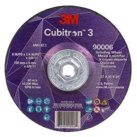 7100312966 Cubitron™ 3 Depressed Center Grinding Wheel, 90006, 36+, T27, 6 in x 1/4 in x 5/8 in-11 (150x6mmx5/8-11in), ANSI, 10 ea/Case
