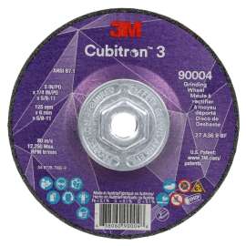 7100312967 Cubitron™ 3 Depressed Center Grinding Wheel, 90004, 36+, T27, 5 in x 1/4 in x 5/8 in-11 (125x6mmx5/8-11in), ANSI, 10 ea/Case