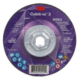 7100312968 Cubitron™ 3 Depressed Center Grinding Wheel, 90002, 36+, T27, 4-1/2 in x 1/4 in x 5/8 in-11(115x6mmx5/8-11in) ANSI, 10 ea/Case