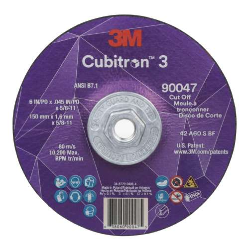 7100313188 Cubitron™ 3 Cut-Off Wheel, 90047, 60+, T27, 6 in x 0.045 in x 5/8 in-11 (150 x 1.6 mm x 5/8-11 in), ANSI, 10 ea/Case