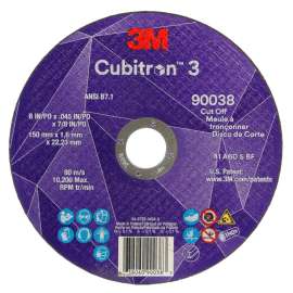 7100313190 Cubitron™ 3 Cut-Off Wheel, 90038, 60+, T1, 6 in x 0.045 in x 7/8 in (150 x 1.6 x 22.23 mm), ANSI, 25/Pack, 50 ea/Case