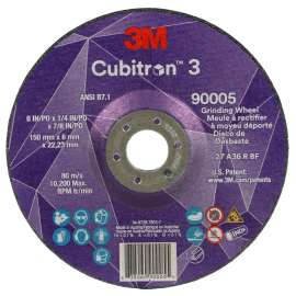 7100313193 Cubitron™ 3 Depressed Center Grinding Wheel, 90005, 36+, T27, 6 in x 1/4 in x 7/8 in (150x6x22.23mm) ANSI, 10/Pack, 20 ea/Case