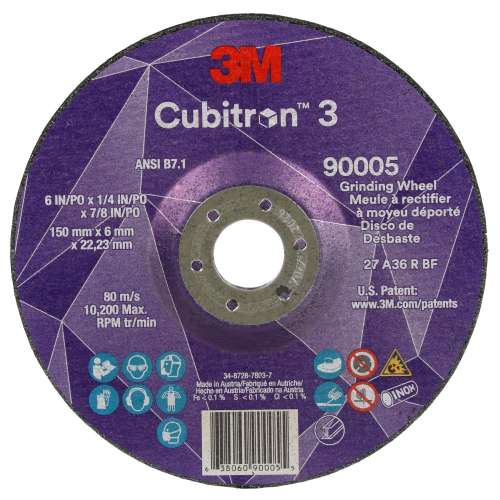 7100313193 Cubitron™ 3 Depressed Center Grinding Wheel, 90005, 36+, T27, 6 in x 1/4 in x 7/8 in (150x6x22.23mm) ANSI, 10/Pack, 20 ea/Case