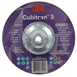 7100313195 Cubitron™ 3 Cut and Grind Wheel, 88992, 36+, T27, 7 in x 1/8 in x 5/8 in-11 (180 x 3.2 mm x 5/8-11 in), ANSI, 10 ea/Case