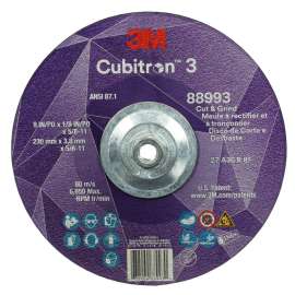7100313197 Cubitron™ 3 Cut and Grind Wheel, 88993, 36+, T27, 9 in x 1/8 in x 5/8 in-11 (230 x 3.2 mm x 5/8-11 in), ANSI, 10 ea/Case