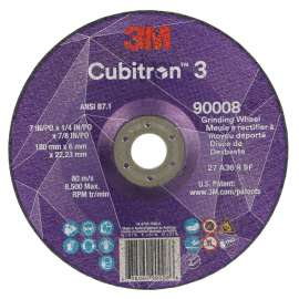 7100313198 Cubitron™ 3 Depressed Center Grinding Wheel, 90008, 36+, T27, 7 in x 1/4 in x 7/8 in (180x6x22.23mm) ANSI, 10/Pack, 20 ea/Case