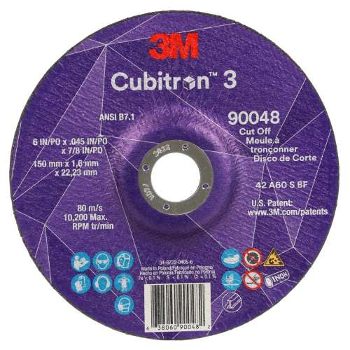7100313201 Cubitron™ 3 Cut-Off Wheel, 90048, 60+, T27, 6 in x 0.045 in x 7/8 in (150 x 1.6 x 22.23 mm), ANSI, 25/Pack, 50 ea/Case
