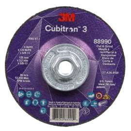 7100313204 Cubitron™ 3 Cut and Grind Wheel, 88990, 36+, T27, 5 in x 1/8 in x 5/8 in-11 (125 x 3.2 mm x 5/8-11 in), ANSI, 10 ea/Case