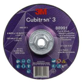 7100313205 Cubitron™ 3 Cut and Grind Wheel, 88991, 36+, T27, 6 in x 1/8 in x 5/8 in-11 (150 x 3.2 mm x 5/8-11 in), ANSI, 10 ea/Case