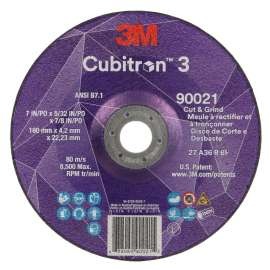7100313206 Cubitron™ 3 Cut and Grind Wheel, 90021, 36+, T27, 7 in x 5/32 in x 7/8 in (180 x 4.2 x 22.23 mm), ANSI, 10/Pack, 20 ea/Case