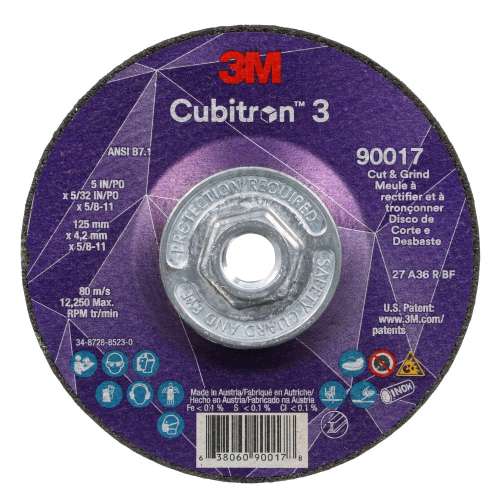 7100313550 Cubitron™ 3 Cut and Grind Wheel, 90017, 36+, T27, 5 in x 5/32 in x 5/8 in-11 (125 x 4.2 mm x 5/8-11 in), ANSI, 10 ea/Case