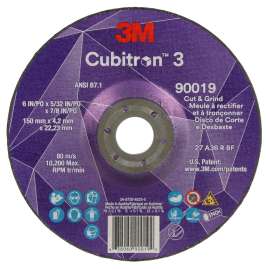 7100313552 Cubitron™ 3 Cut and Grind Wheel, 90019, 36+, T27, 6 in x 5/32 in x 7/8 in (150 x 4.2 x 22.23 mm), ANSI, 10/Pack, 20 ea/Case