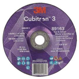 7100313588 Cubitron™ 3 Cut and Grind Wheel, 89163, 36+, T27, 7 in x 1/8 in x 7/8 in (180 x 3.2 x 22.23 mm), ANSI, 10/Pack, 20 ea/Case