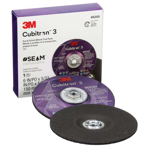7100316747 Cubitron™ 3 Cut and Grind Wheel, 66200, 36+, Type 27, 6 in x 5/32 in x 5/8 in-11 (150mmx4.2mm), ANSI, 10 ea/Case, Trial Pack