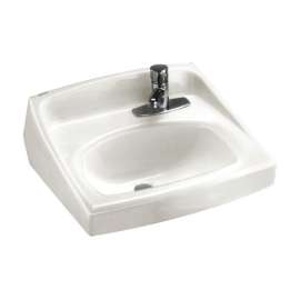 Wall Mounted Lavatory Sink for Exposed Bracket Support (not included) with Single Faucet Hole on Right in White