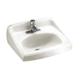 Wall Mounted Lavatory Sink for Wall Hangers (included) or Concealed Arms (not included) with Single Faucet Hole in White