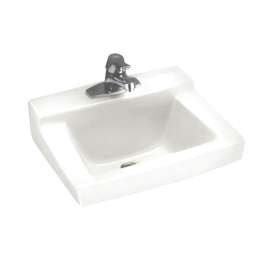 Wall Mounted Lavatory Sink for Concealed Arms (not included) with Three Faucet Holes (4 Centers), Less Overflow in White