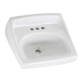 0355.912.020 Wall Mounted Lavatory Sink for Wall Hangers (included) or Concealed Arms (not included) with Three Faucet Holes (4 Centers) in White