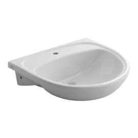 Semi-Countertop Lavatory Sink with Center Faucet Hole, Less Overflow in White