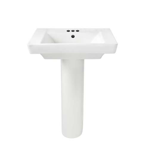 Two Piece Pedestal and Lavatory with Three Faucet Holes (4 Centers) in White