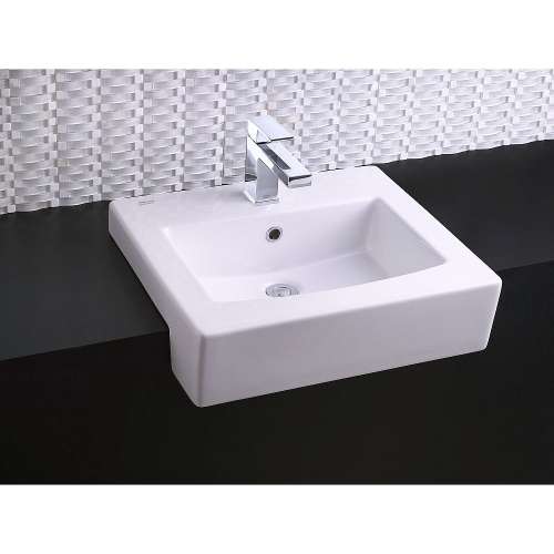 Boxe Bathroom Sink with Single Hole Faucet Mount in White