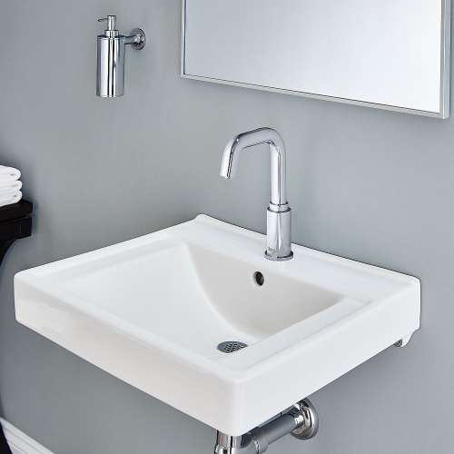 Everclean Wall-Hung Bathroom Sink with Center Hole Only with Left Hand Soap Dispenser in White