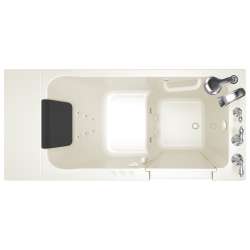 28-in. x 48-in. Walk-In Air Spa and Whirlpool Massage Bathtub with Right-Hand Drain and Tub Faucet in Linen