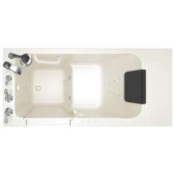 28-in. x 48-in. Walk-In Air Spa and Whirlpool Massage Bathtub with Left-Hand Drain and Tub Faucet in Linen