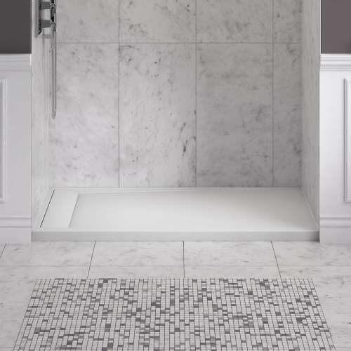 60 x 30 Left Drain Solid Surface Shower Base in Soft White
