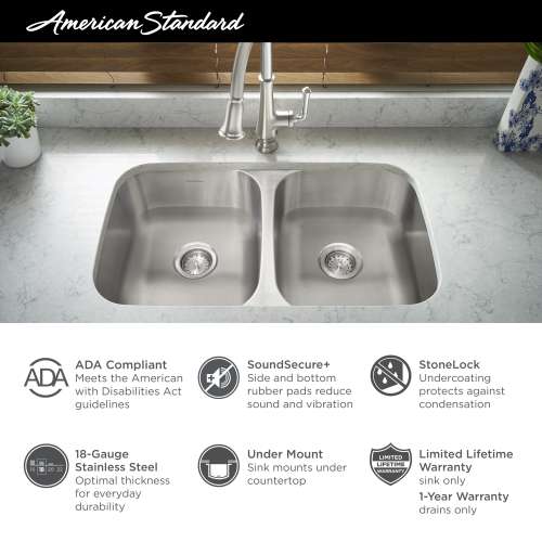 18SB6231800S.075 Portsmouth 23 x 18-in Stainless Steel Undermount Single-Bowl ADA Kitchen Sink, Stainless Steel