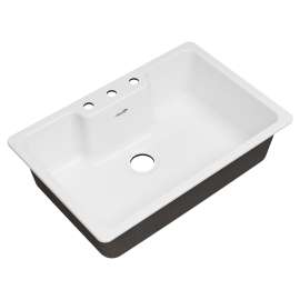 77SB33223.308 Quince 33 X 22-In Cast Iron 3 Hole Drop In Single Bowl Kitchen Sink, Brilliant White