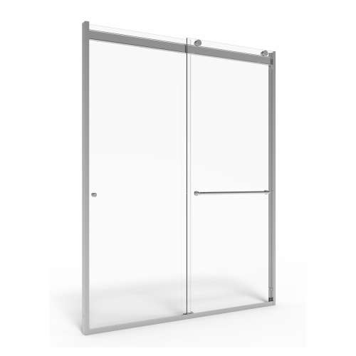 AM00810400.213 Universal 76-in Height Semi Frameless Top Roller Sliding Shower Door, Silver Shine 