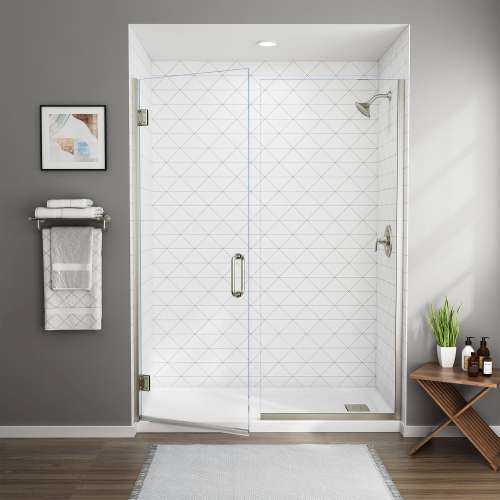 AM00812400.213 Universal 72-in Height Frameless Shower Door with Panel, Silver Shine 