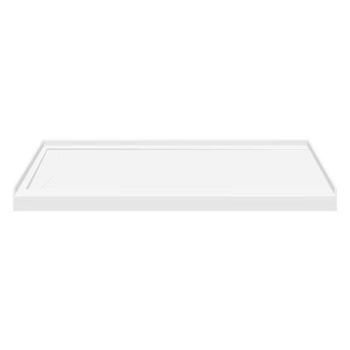 SMFSL6032L-01 60-in x 32-in Cast Solid Surface Low Profile Shower Base With Linear Concealed Left Hand Drain, White