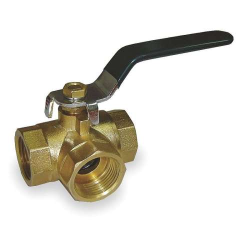 Bronze Ball Valve, 3-Way, FNPTxFNPT, 1/2-in