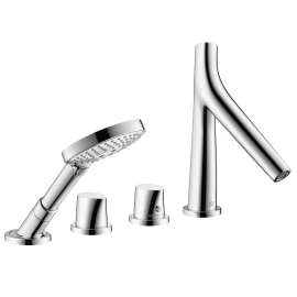 Axor Starck Organic 4-Hole Thermostatic Roman Tub Set Trim With 1.75 Gpm Handshower In Chrome, 12424001