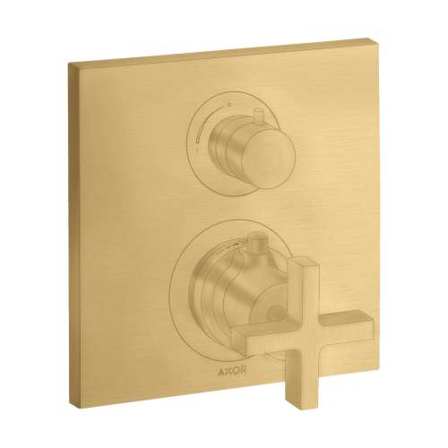 Axor Citterio Thermostatic Trim With Volume Control And Diverter- Cross Handle In Brushed Gold Optic, 39725251